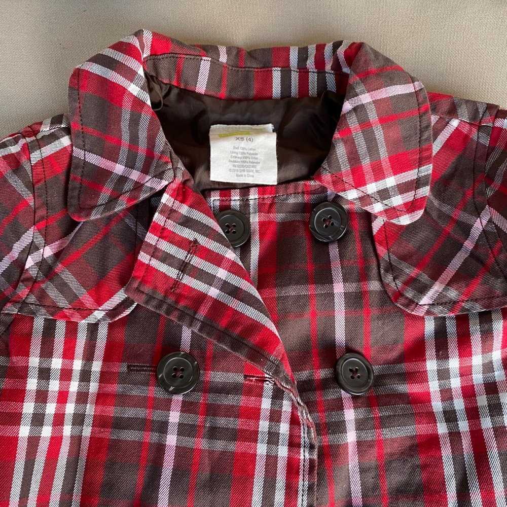 CRAZY 8 Girls Vintage HOLIDAY Plaid Trench Coat XS - Picture 5 of 13